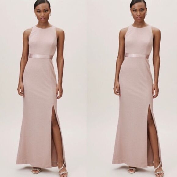 BHLDN Adrianna Papell Idris Metallic Knit Dress Dress Whipped Apricot Size 0 - Picture 1 of 11